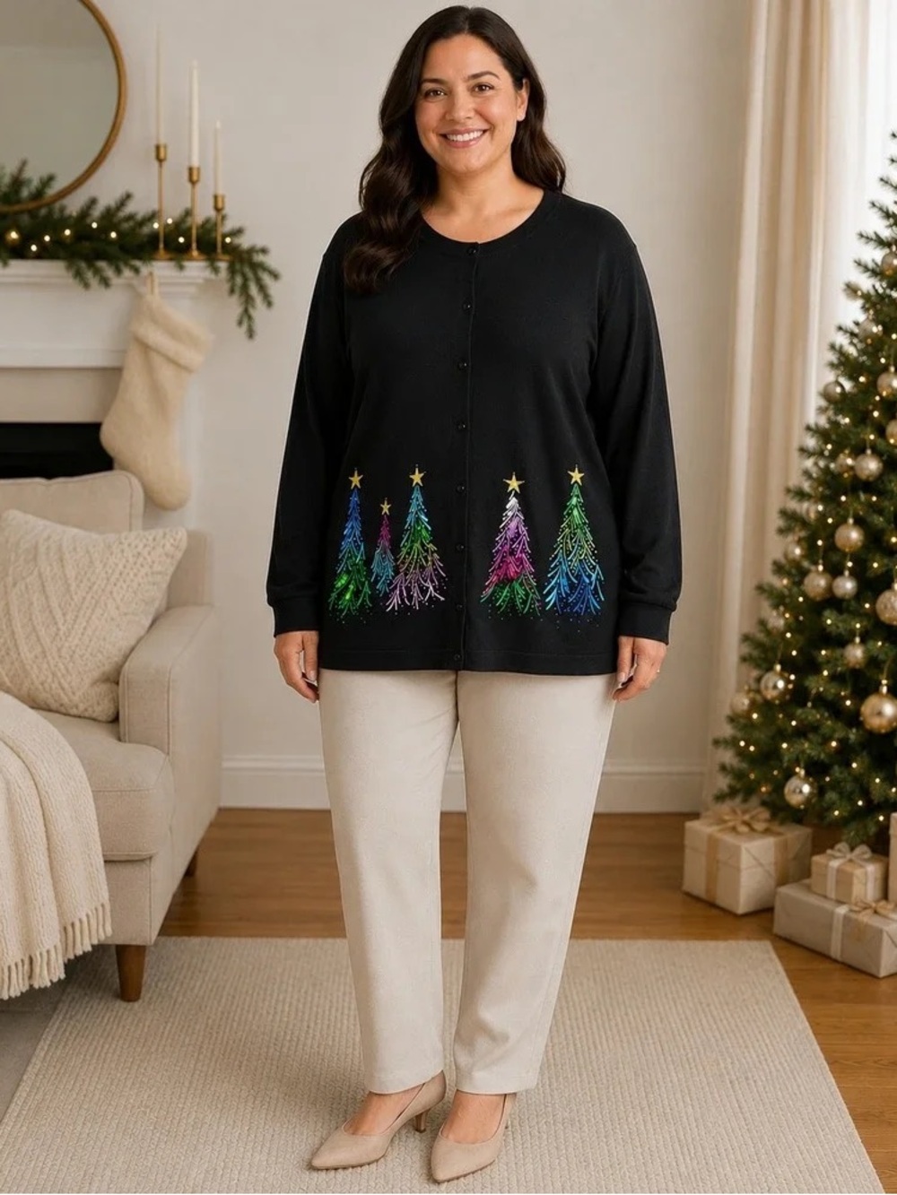 NWT Quacker Factory Christmas Tree Cardigan